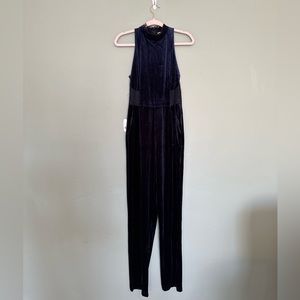 Blue velvet halter jumpsuit